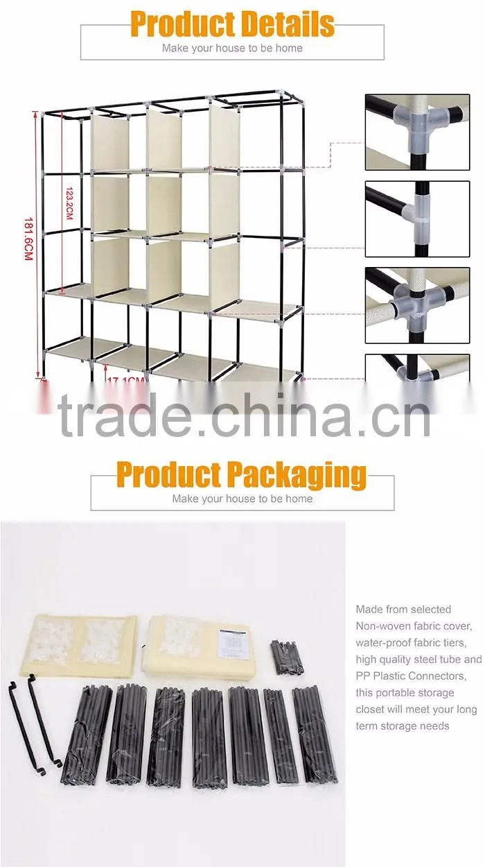 Assemble Multi-compartment Collapsible Closet Cabinet Wardrobe, Non-woven Fabric Wardrobe Cabinet