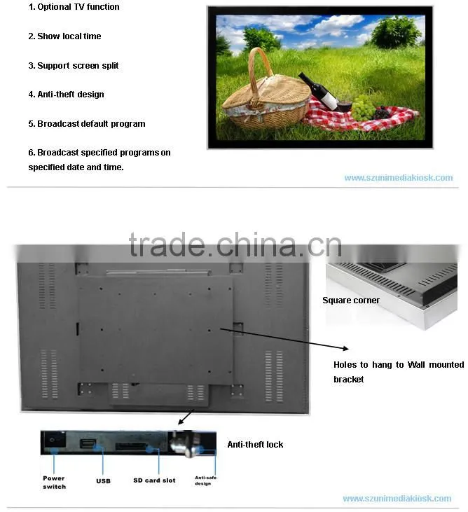 Smart HD wifi shopping mall supermarket wall mounted 42 inch LCD digital signage