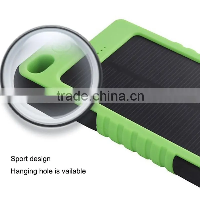 Water proof mini solar power bank 5000mah with Hanging hole and super led light