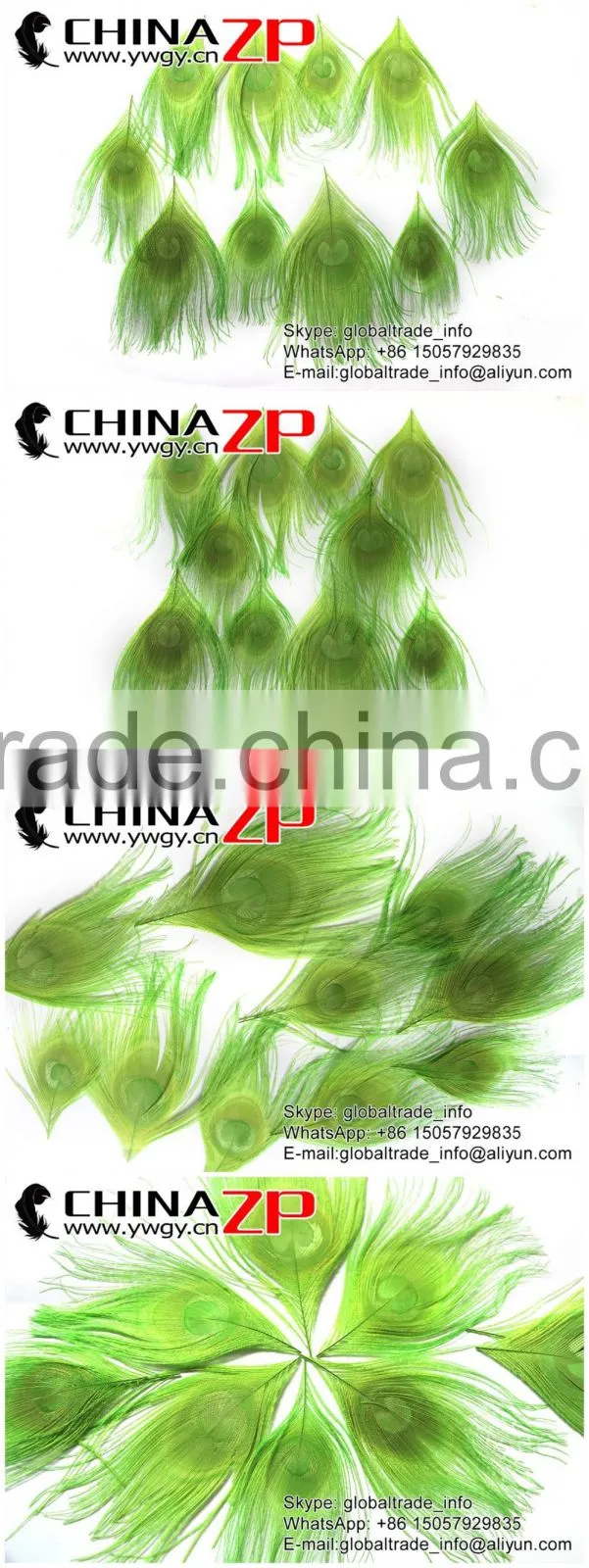 ZPDECOR Factory Bulk Sale Cheap Selling Dyed Lime Green Trimmed Short Peacock Feathers for DIY