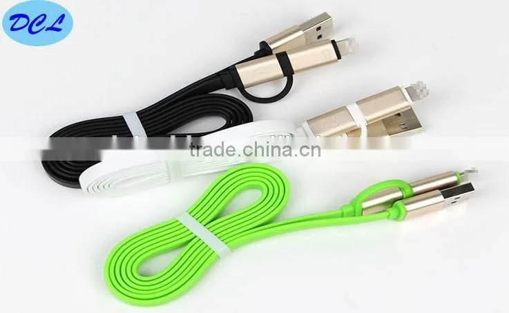 Two-in-one usb cable male to micro 5pin to I5/I6 with aluminum shell