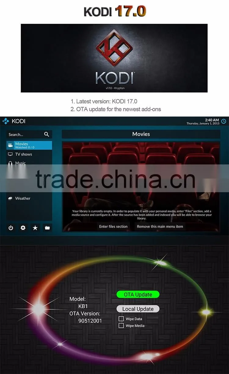 Yoka TV dual frequency wifi S905X quad core CPU penta core gpu on the top box
