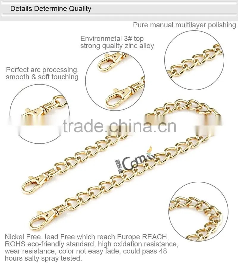 Fashion gold metal chain for bag handle