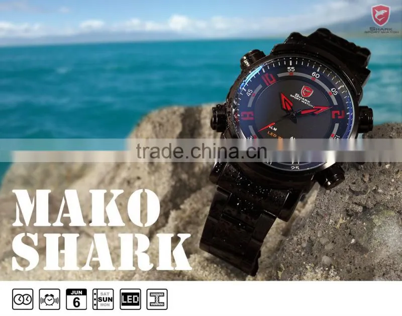 SHARK Sport Men Multiple Function Japan Movement Large Dial LED Display Digital Wrist Watches