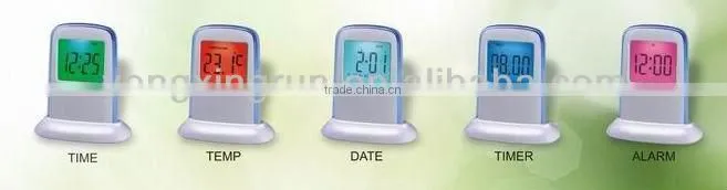 pushing panel seven color changing LED wake up digital table alarm clock
