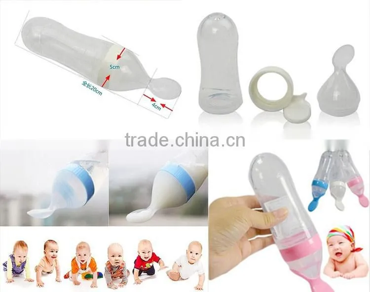 90ml Food Grade Soft Silicone Baby Rice Cereal Spoon Feeding Bottle Squeezing Pacifier
