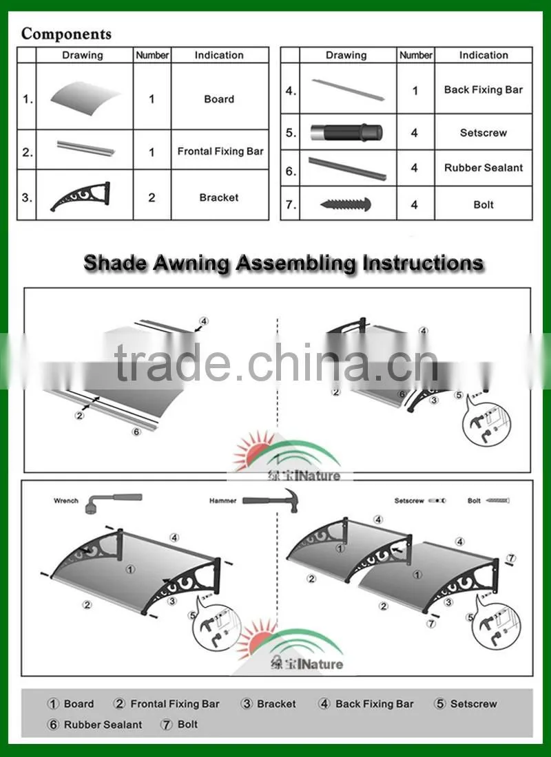 American 800mm outdoor pc sheet awning &canopy