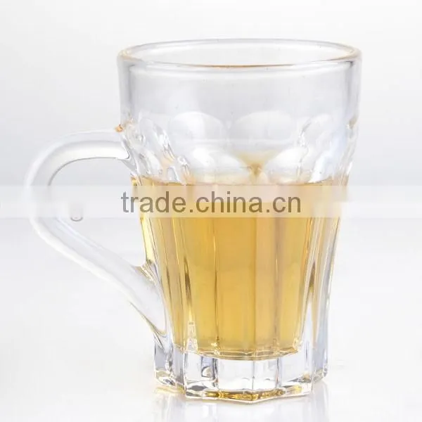 Clear machine made beer glass mug with handle