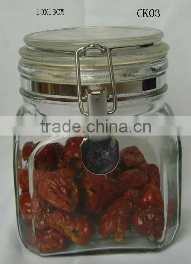 square clear glass jar with clip lid ,airtight lid