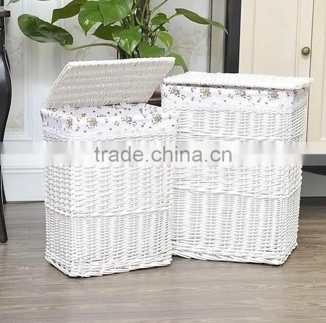 cheap Linshu hand woven white color laundry basket