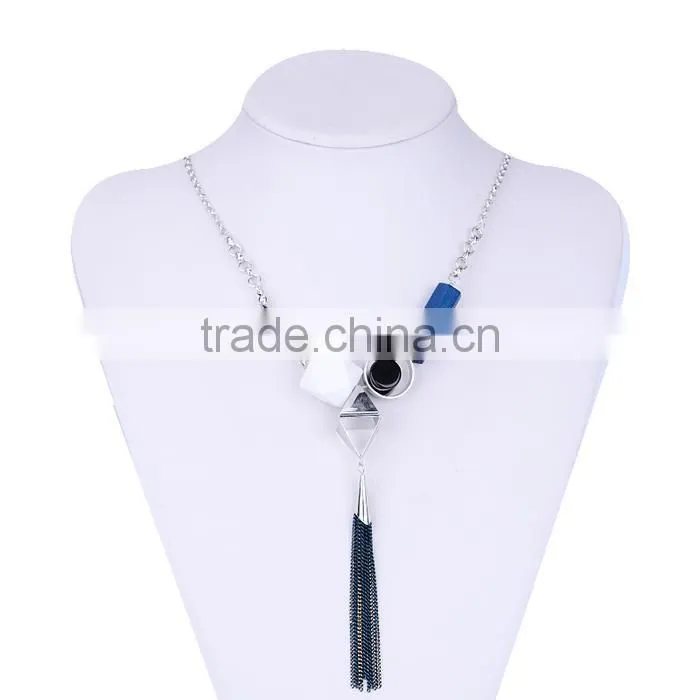assorted geometric beads chain necklace long chain tassel necklace