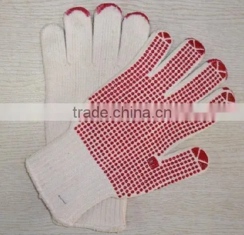 Guangzhou red PVC dotted cotton knitted working gloves
