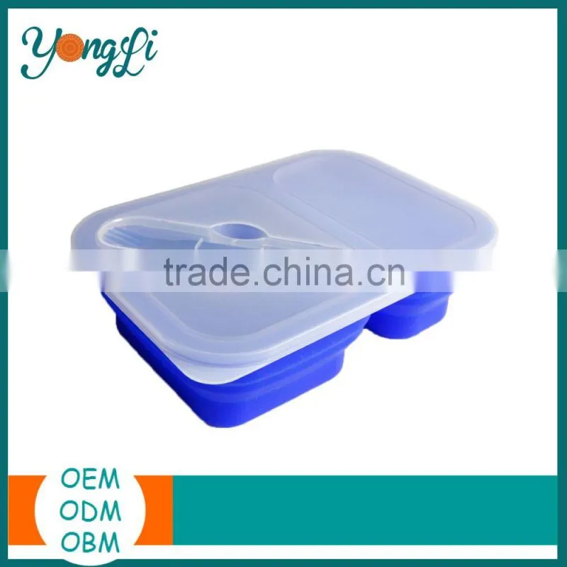 Easy to Take FDA & LFGB Collapsilble Silicone Bento Lunch Box with Dividers