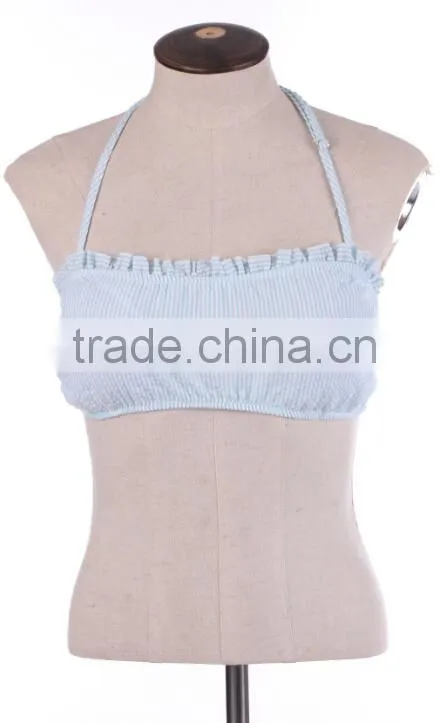 Whlolesale hot sale monogrammed Seersucker Ruffle Bandeau Top