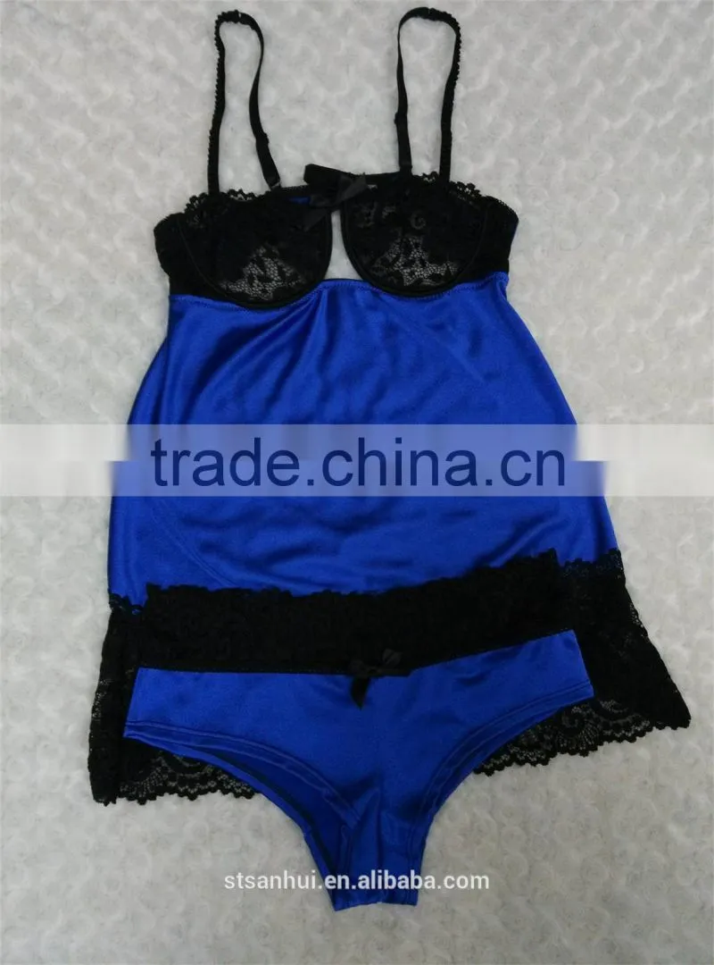 sexy transparent nighty babydoll women camiosole panty set
