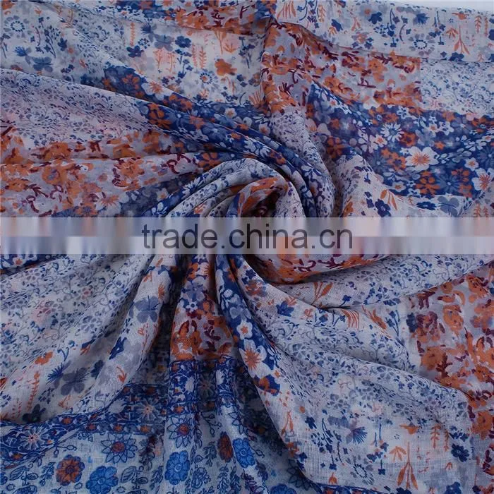Voile Scarves & Wraps Rectangle Blue Orange Flower Ladies Fashion Scarves