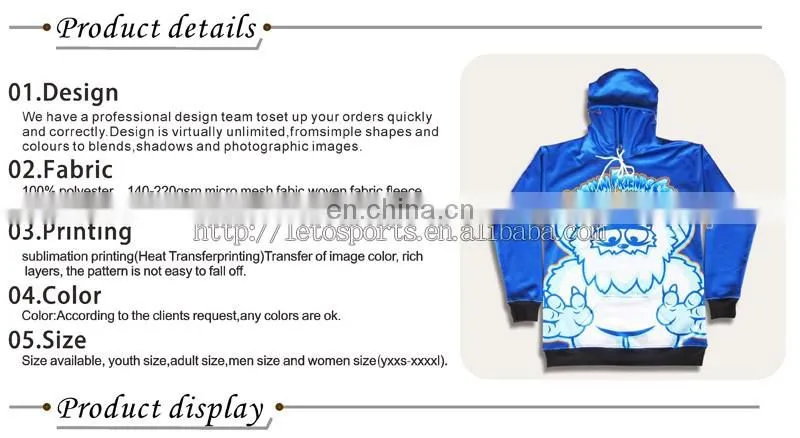 High quality factory price Customized 100% polyester Fleece sublimation Hoodies