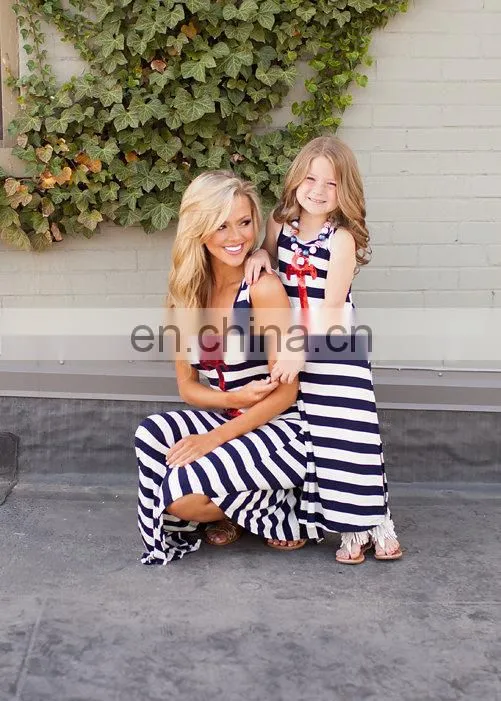 Girl's red print anchor maxi dresses,mommy print maxi dresses,mommy and me knit stripe maxi dresses