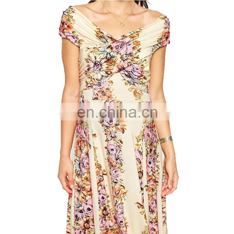 Off Shoulder Vintage Floral Print Maternity Dress