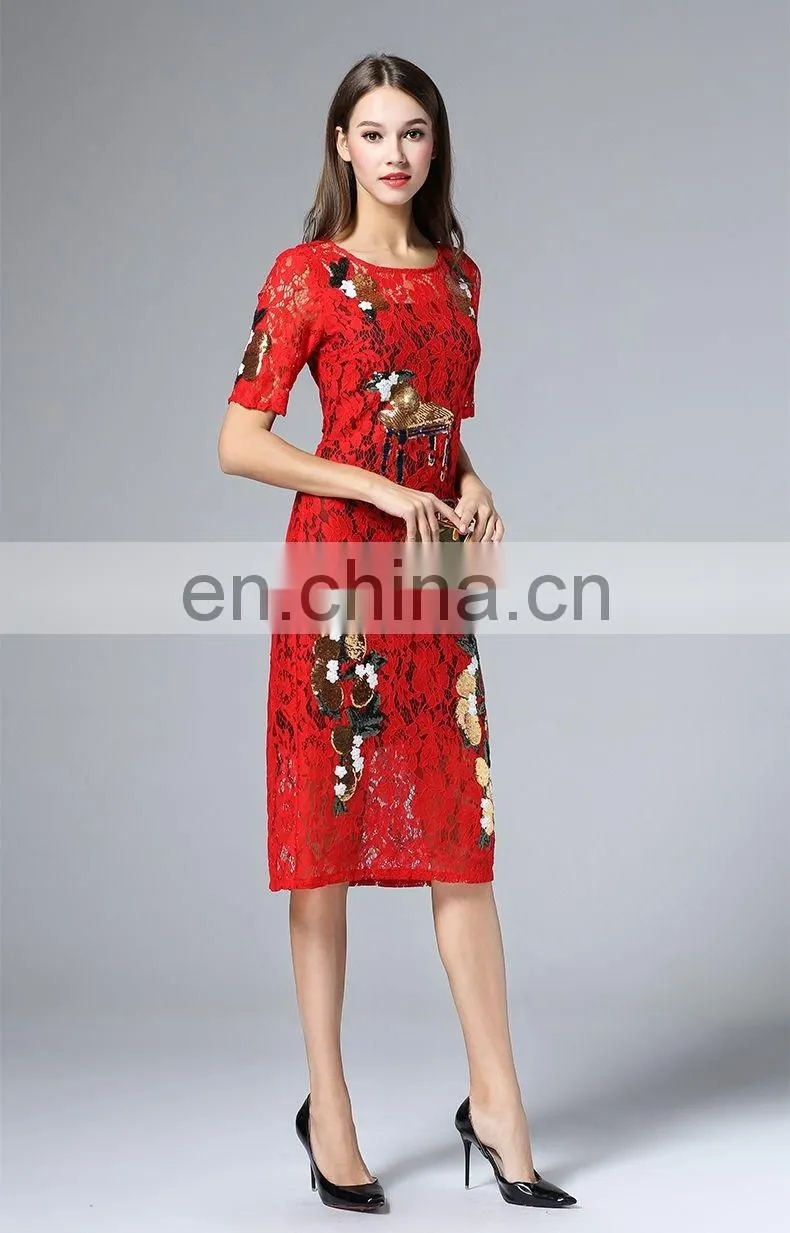 High quality midi lace dress, oem women clothing factory dress