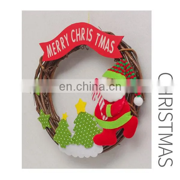 Rattan Cane Santa Claus Christmas Wreath Door Decoration Holiday Wreath Circle Rattan Cane Hanging Decoration