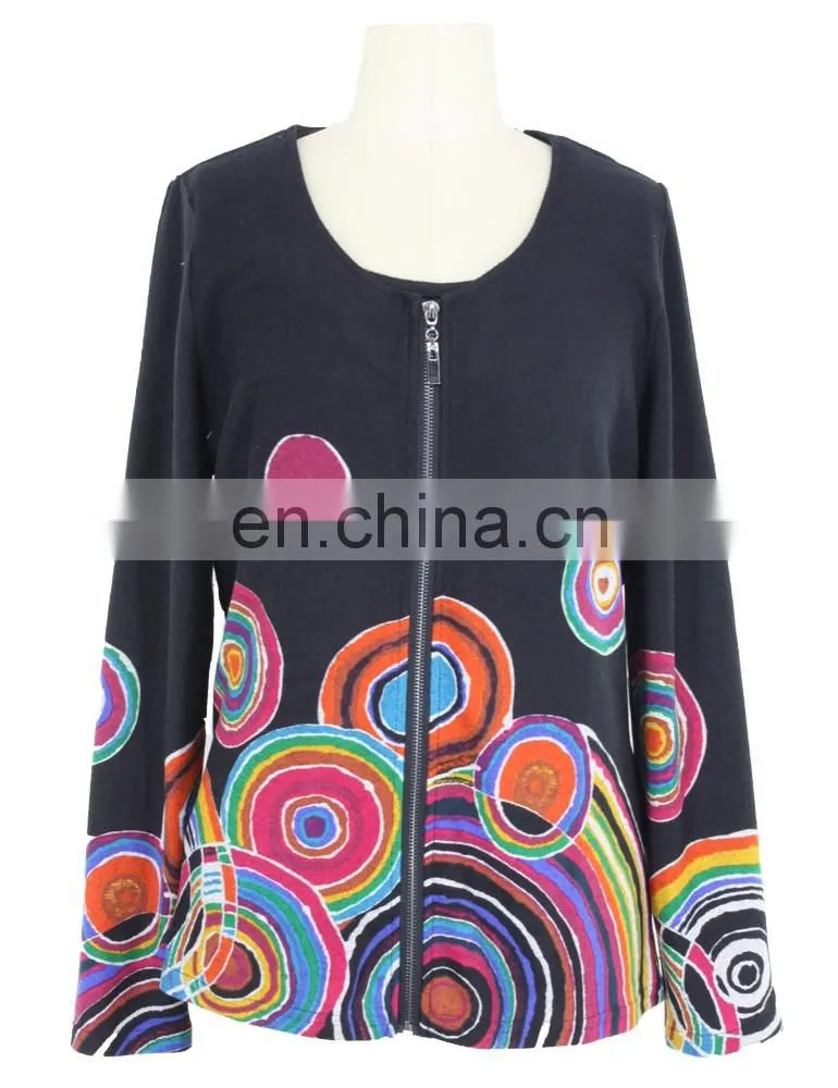 Old Lady Spiral Print Zipper Front Autumn Jacket Guangzhou Supplier