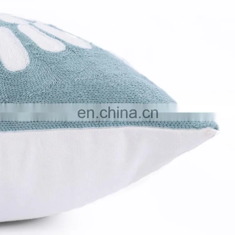 Turquoise Mandala Accent Pure Cotton Sunflower Decor Floral Pattern Embroidered Decorative Cushion Cover