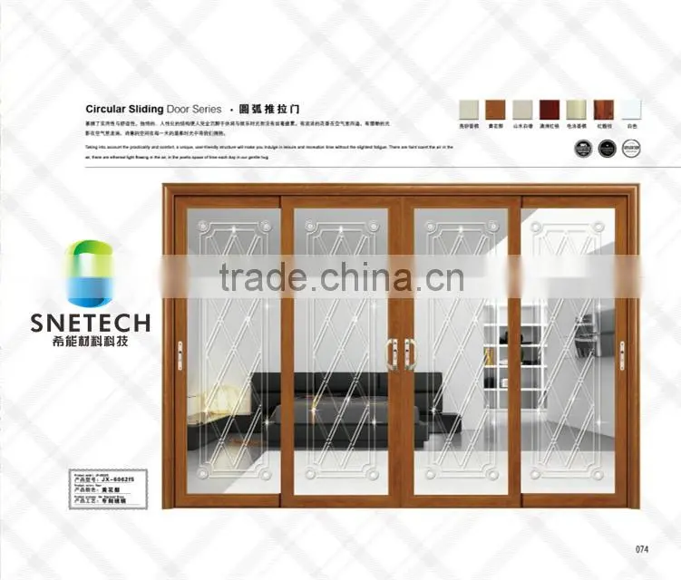 yellow wood frames tempered glass for partition sliding doors