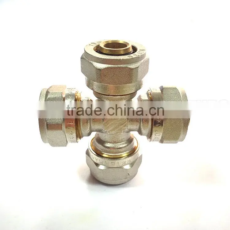 Tubomart HPB58-3A brass screw cross fitting chrome-plated gas pipe fitting for heating
