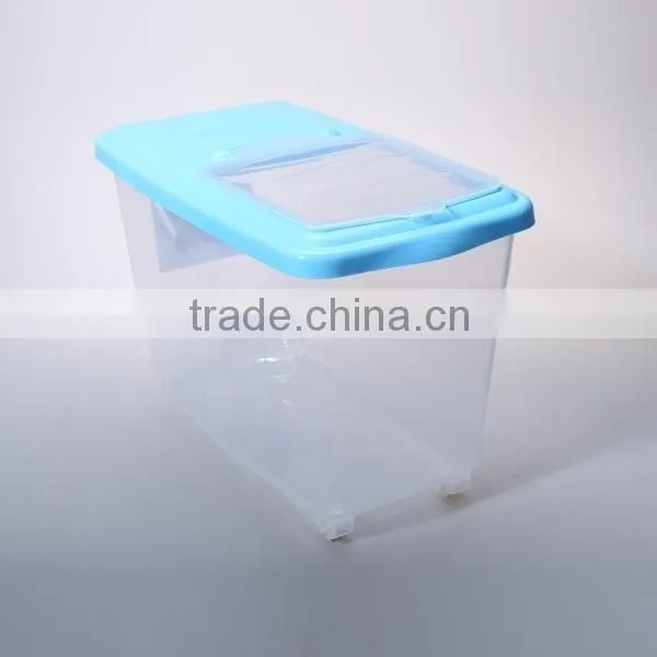 New arrival 15L plastic rice storage container, rice bucket with wheels