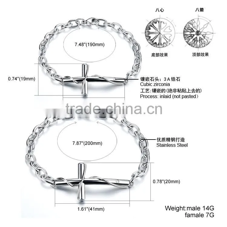 Stainless steel bracelets Cross couple bracelet titanium steel rose gold plating valentine's day gift