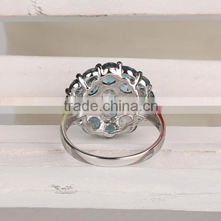 2015 hot item sterling silver 925 natural london blue topaz ring round stone MOQ 30pcs