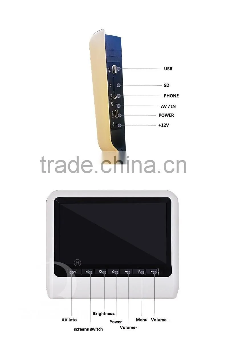 Hot selling Car monitor with 9 inch screen ,Car Headrest DVD without pillow