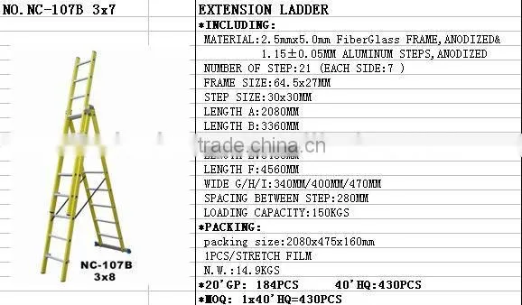 FRP GRP Fiberglass industrial extension ladder