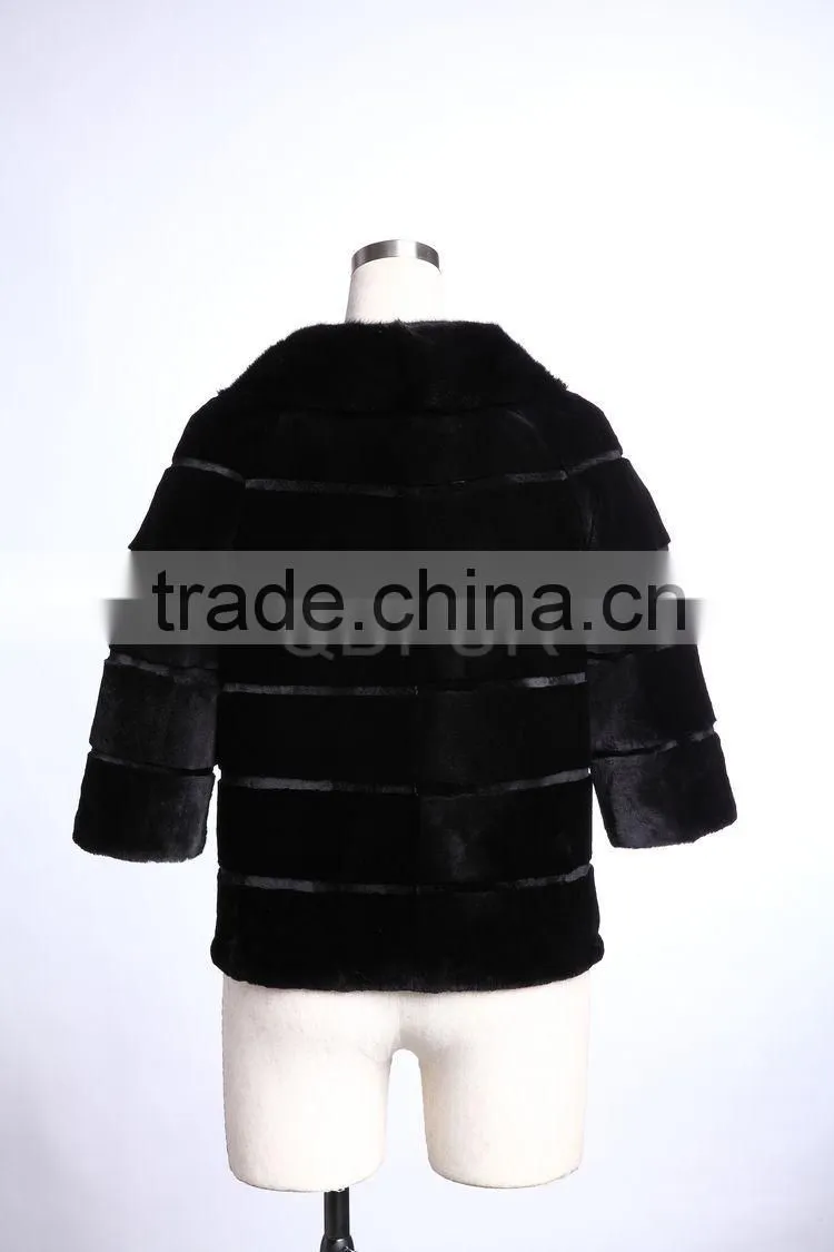 QD29224 Outerwear Wholesale Short Style Real Piece Rex Rabbit Fur Women Jacket