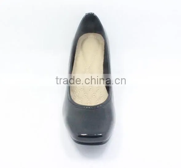 Classic patent PU leather square toe women wedges shoes guangzhou shoes factory