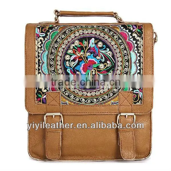 V610 Hand Made African Style Shoulder Backpack,PU with Flower Cotton Bags,OEM Available
