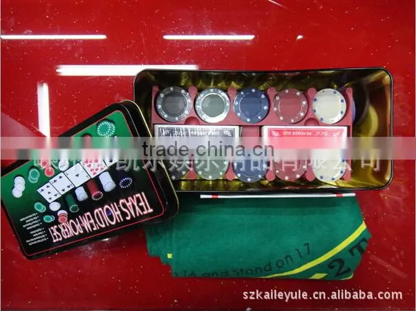 Poker Chips plus 2 playing cards in tin box /Window Box/ Aluminum box