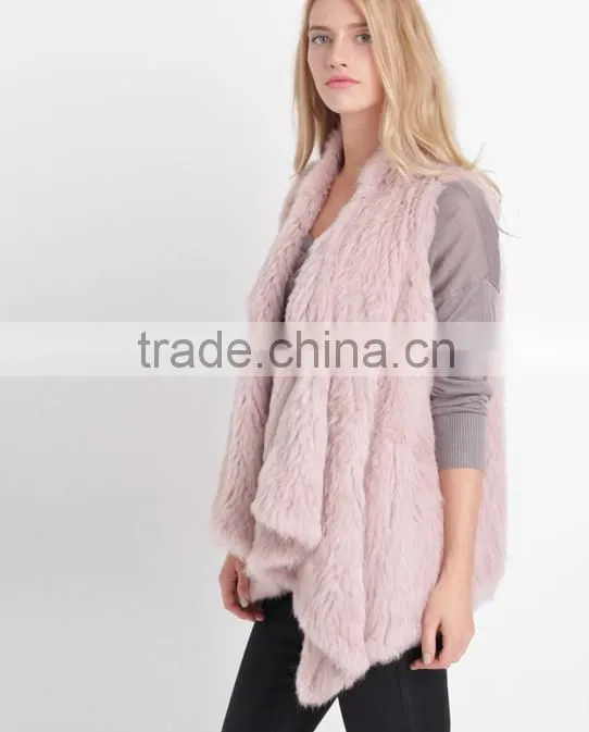 2016 Europe style high -end rabbit kintted fur vest pink color