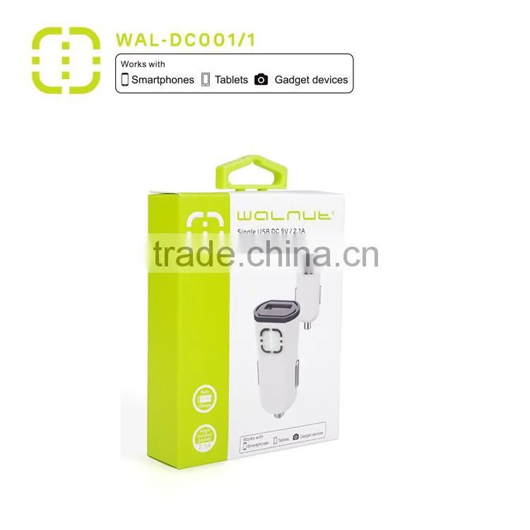 Walnut universal MFI certified car charger with 2.1A output
