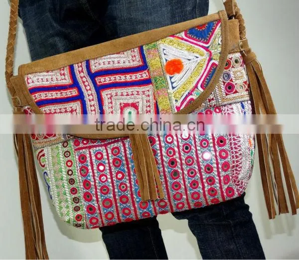 Leather Cross Body Bag Ethnic Shoulder Bag Frienge Bag