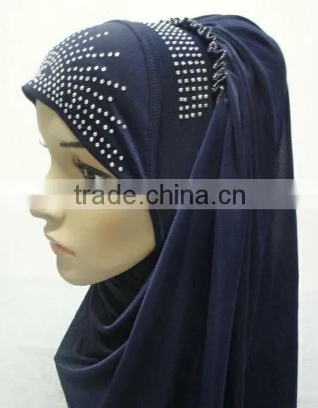 H182 latest soft silk muslim hijab with rhinestones