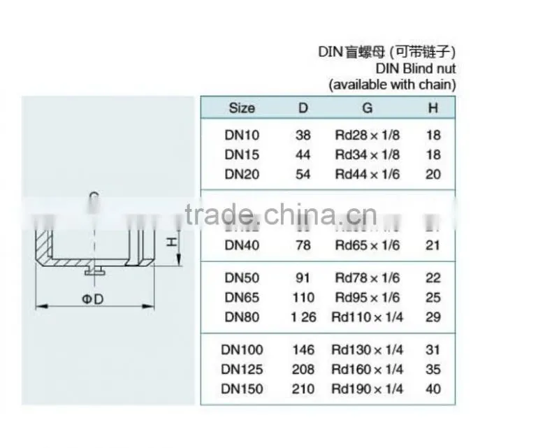 Stainless Steel Sanitary Pipe fittings Blind Nut With Chain