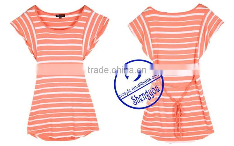 2015 China supplier custom women yarn dyed longline t shirts wholesale