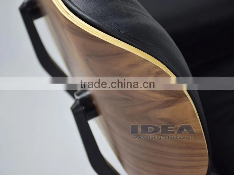 Replica Charles Lounge Chair and Ottoman Walnut Shell Black Leather
