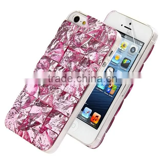 Set Screen Protector And Case For Iphone 5 , Hard Plastic Blue Bling Diamond 3D Crystal Case