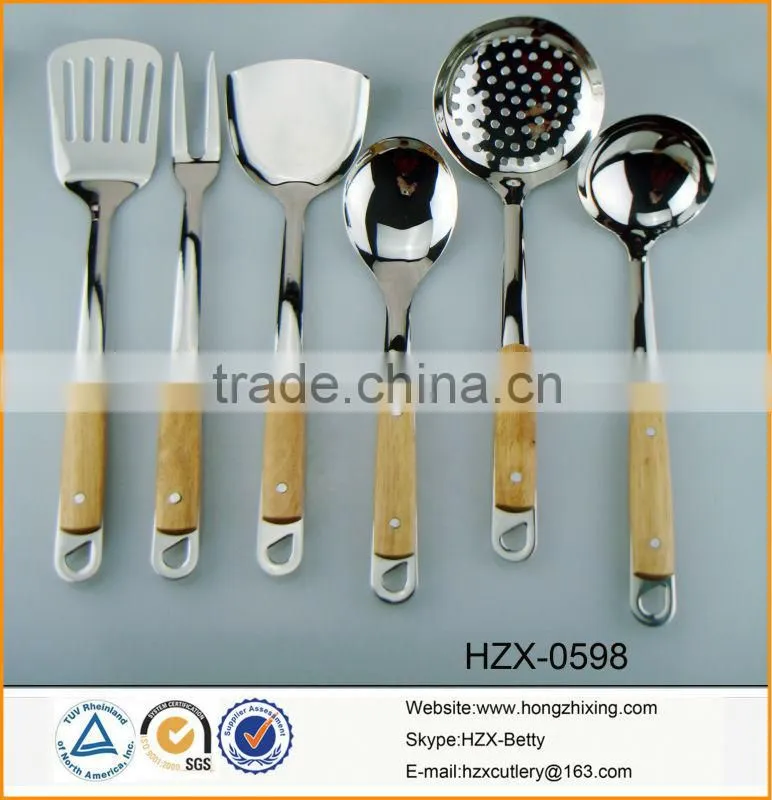 7pcs stainless steel wooden kitchenware