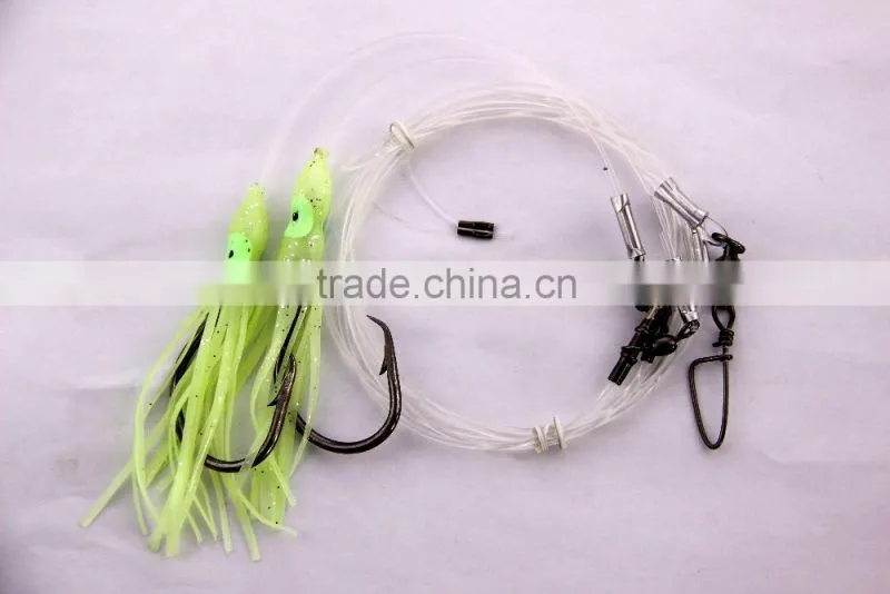 Groper Heavy Duty rigs two or three luminous squids 13/0 recurve circle hooks effective on other deep water fish