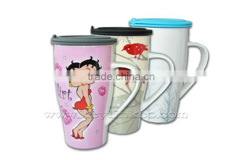 New Bone China Travel mug with silcion coaster and stainer