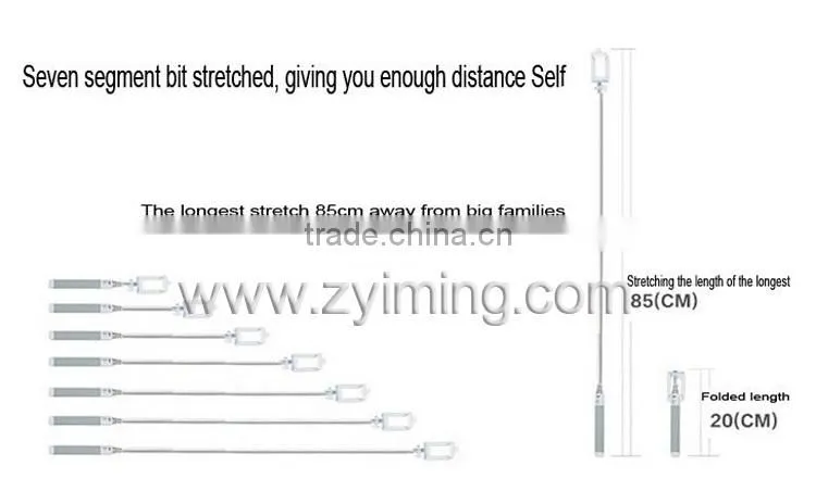 Zyiming 2015 trending hot products colorful foldable selfie stick YM-Z07-6 carbon fiber selfie stick for smart phone